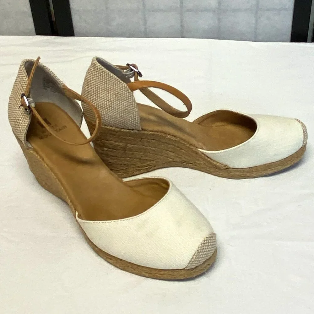 White Mountain Mamba Espadrilles Neutral Rope Wedge Heels Ankle Strap 9.5 NIB